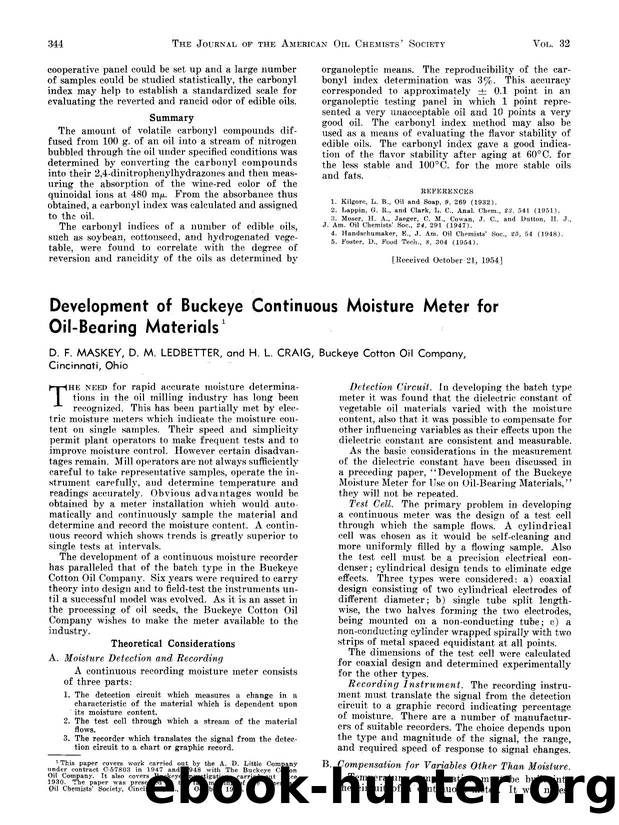 Development of buckeye continuous moisture meter for oil-bearing materials by Unknown