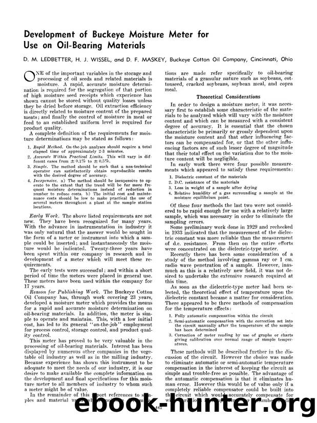 Development of buckeye moisture meter for use on oil-bearing materials by Unknown
