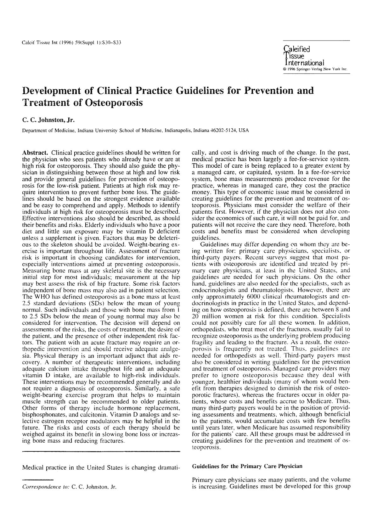 Development of clinical practice guidelines for prevention and treatment of osteoporosis by Unknown