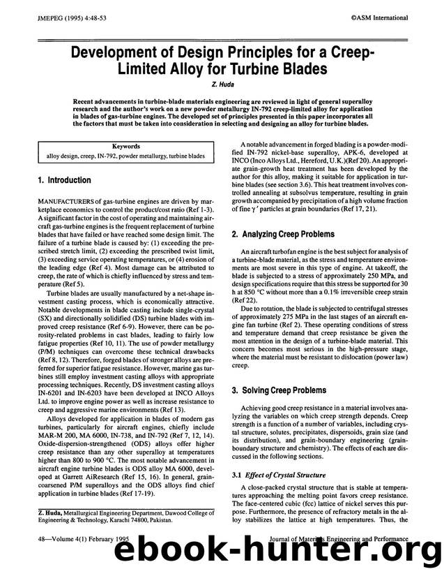 Development of design principles for a creep-limited alloy for turbine blades by Unknown