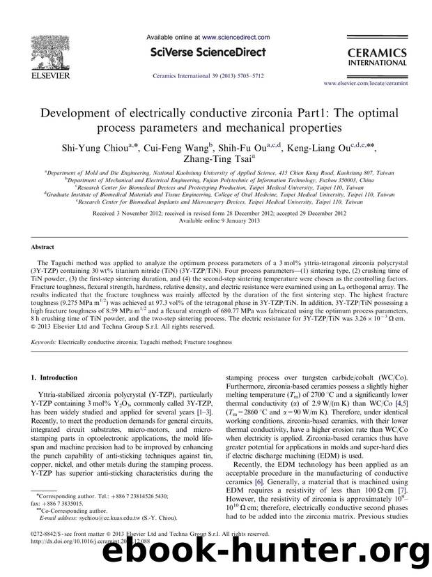 Development of electrically conductive zirconia Part1 The optimal process parameters and mechanical properties by Shi-Yung Chiou & Cui-Feng Wang & Shih-Fu Ou & Keng-Liang Ou & Zhang-Ting Tsai