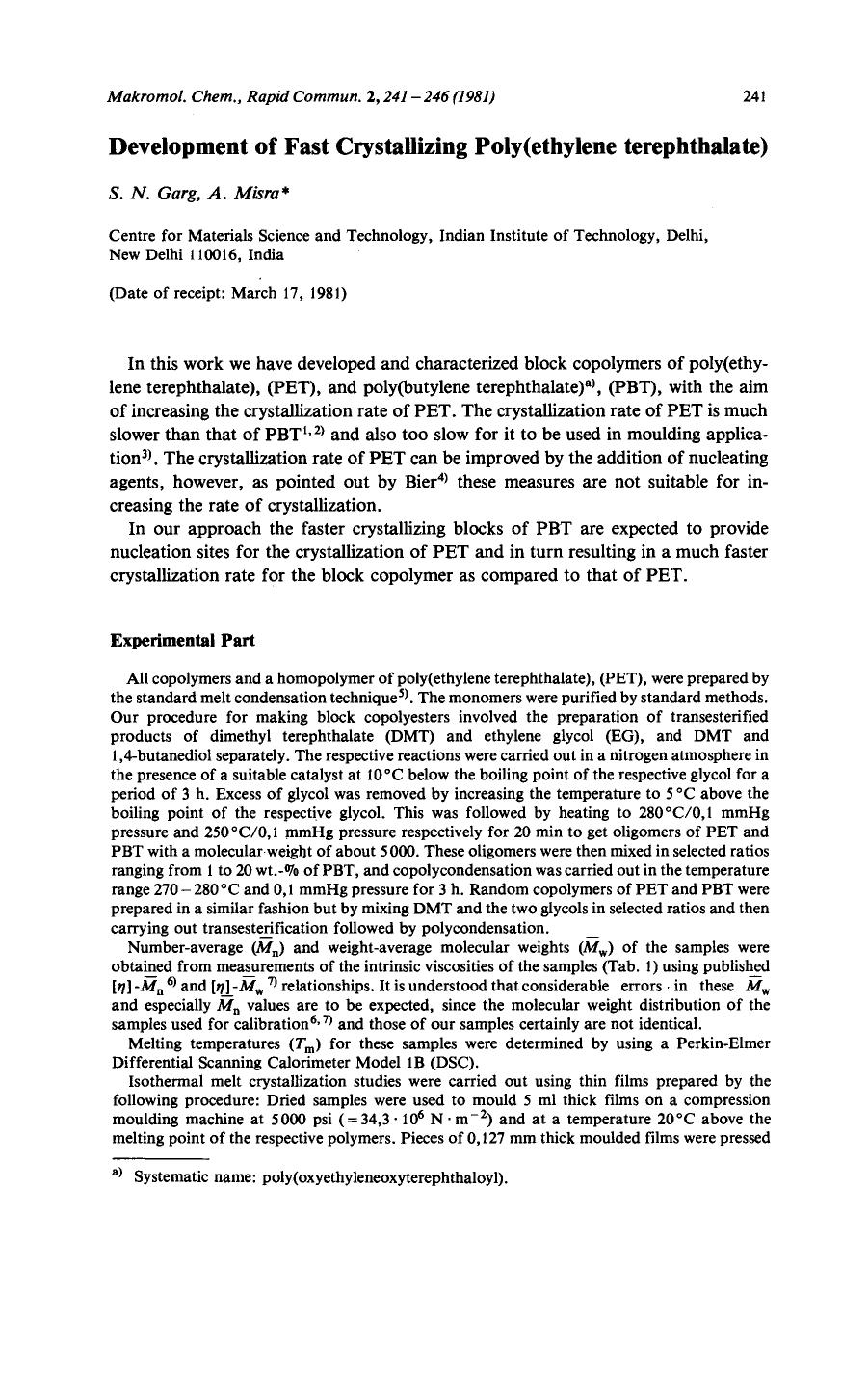 Development of fast crystallizing poly(ethylene terephthalate) by Unknown
