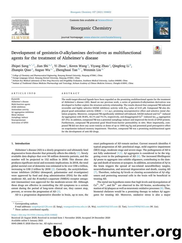 Development of genistein- O -alkylamines derivatives as multifunctional agents for the treatment of Alzheimerâs disease by unknow