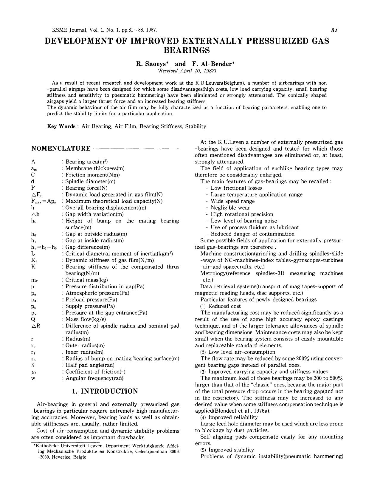 Development of improved externally pressurized gas bearings by Unknown
