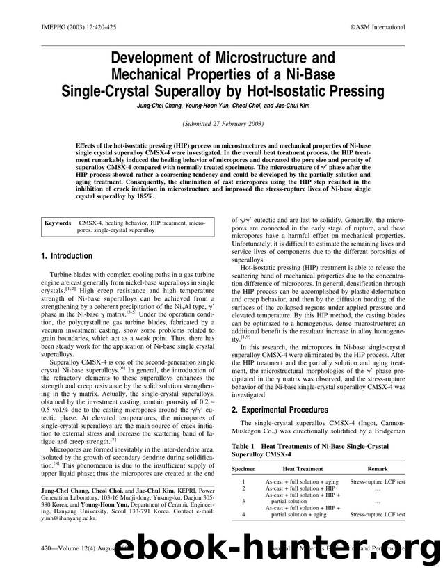 Development of microstructure and mechanical properties of a Ni-base single-crystal superalloy by hot-isostatic pressing by Unknown