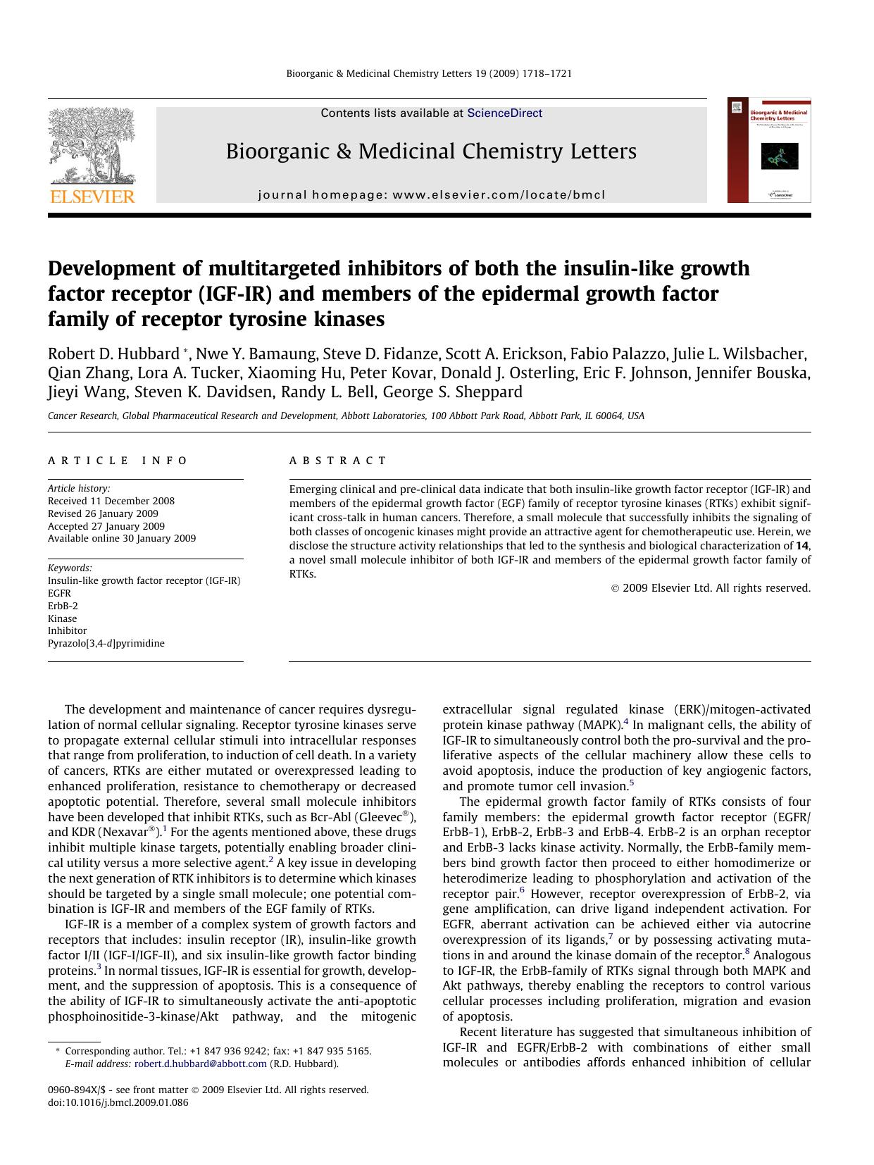 Development of multitargeted inhibitors of both the insulin-like growth factor receptor (IGF-IR) and members of the epidermal growth factor family of receptor tyrosine kinases by unknow