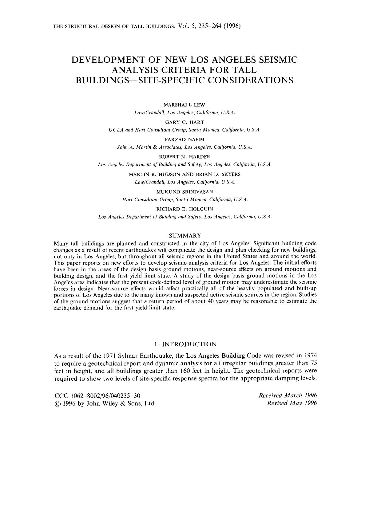 Development of new Los Angeles seismic analysis criteria for tall buildings-site-specific considerations by Unknown