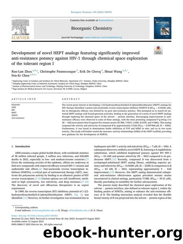 Development of novel HEPT analogs featuring significantly improved anti-resistance potency against HIV-1 through chemical space exploration of the tolerant region I by Ruo-Lan Zhou
