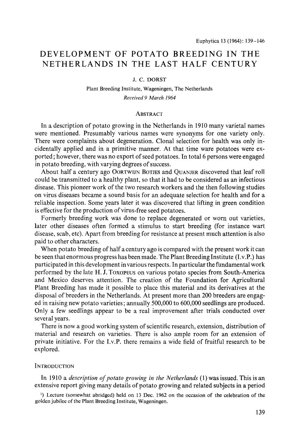 Development of potato breeding in the Netherlands in the last half century by Unknown