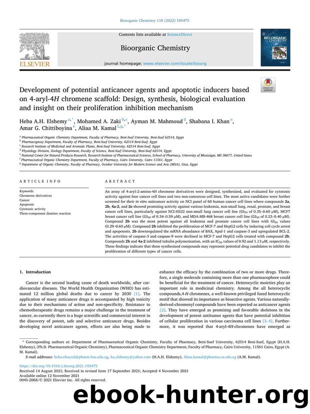 Development of potential anticancer agents and apoptotic inducers based on 4-aryl-4 H chromene scaffold: Design, synthesis, biological evaluation and insight on their proliferation by unknow
