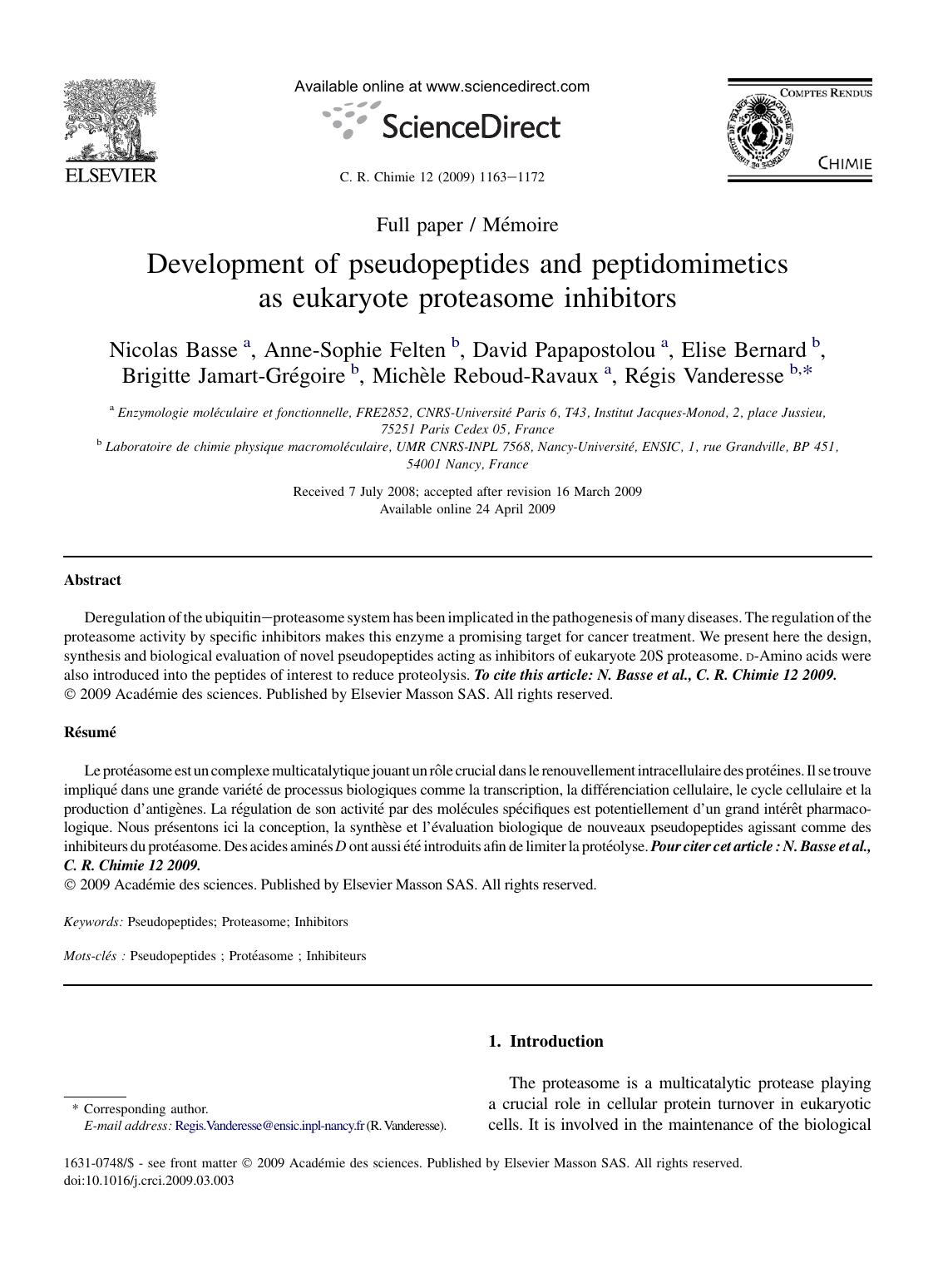 Development of pseudopeptides and peptidomimetics as eukaryote proteasome inhibitors by unknow