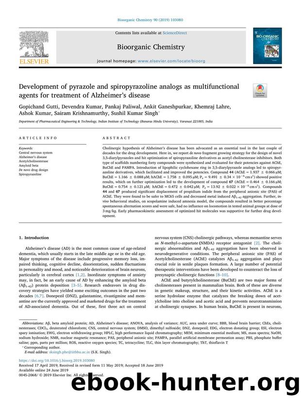 Development of pyrazole and spiropyrazoline analogs as multifunctional agents for treatment of Alzheimerâs disease by unknow