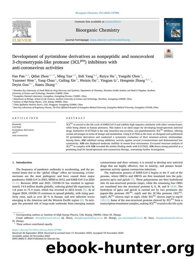 Development of pyrimidone derivatives as nonpeptidic and noncovalent 3-chymotrypsin-like protease (3CLpro) inhibitors with anti-coronavirus activities by unknow