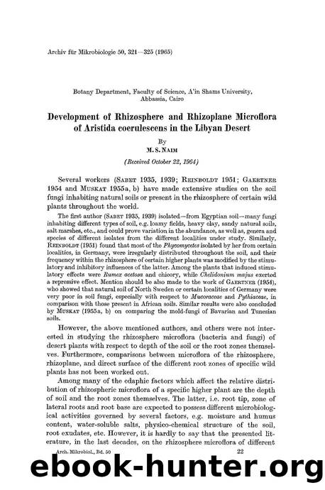 Development of rhizosphere and rhizoplane microflora of Aristida coerulescens in the Libyan desert by Unknown
