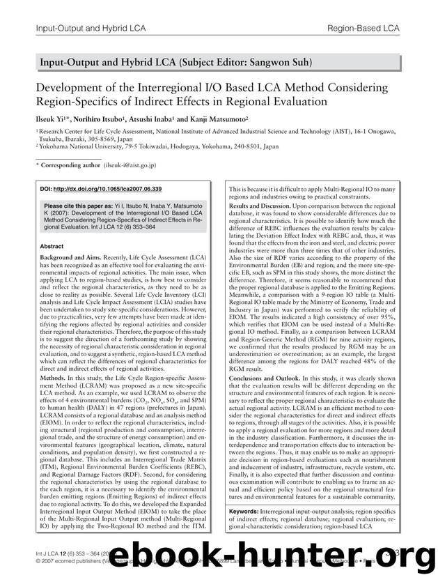 Development of the interregional IO based LCA method considering region-specifics of indirect effects in regional evaluation by Unknown