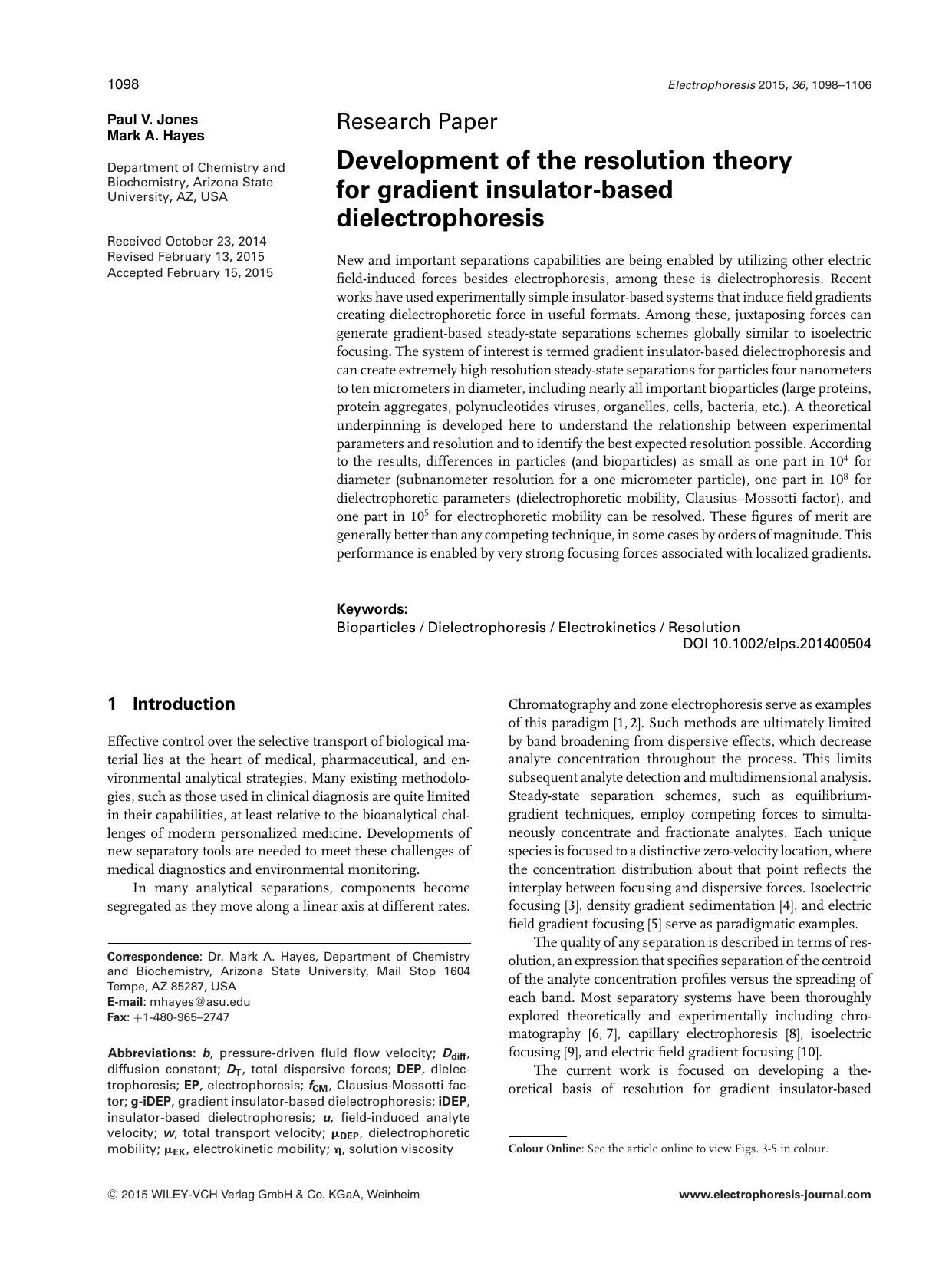 Development of the resolution theory for gradient insulator&#x02010;based dielectrophoresis by Unknown