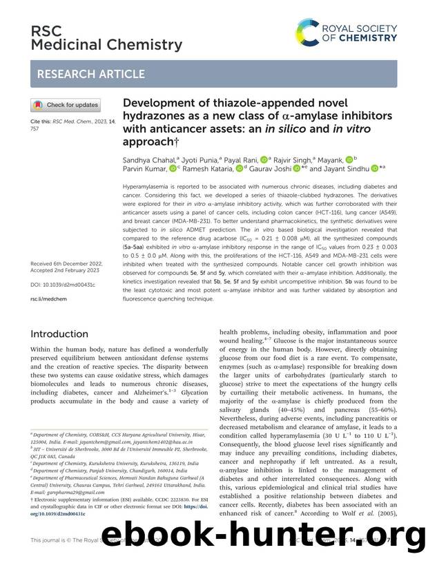Development of thiazole-appended novel hydrazones as a new class of Î±-amylase inhibitors with anticancer assets: an in silico and in vitro approach by unknow