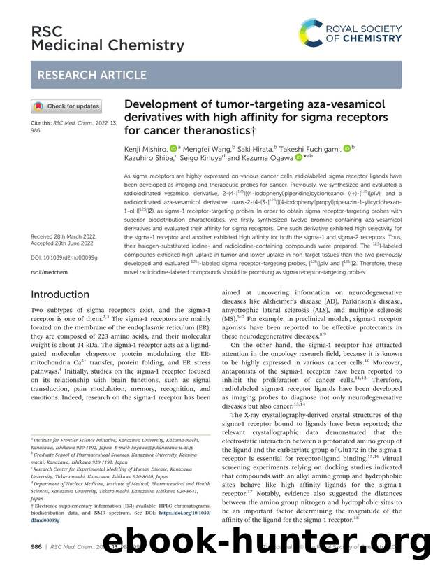 Development of tumor-targeting aza-vesamicol derivatives with high affinity for sigma receptors for cancer theranostics by unknow
