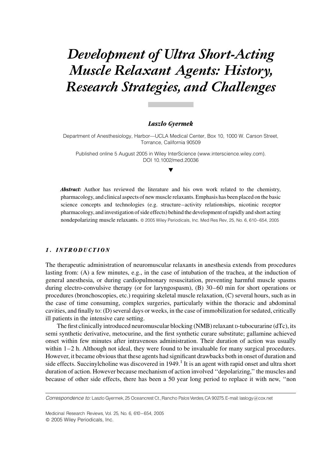 Development of ultra short-acting muscle relaxant agents: History, research strategies, and challenges by Unknown