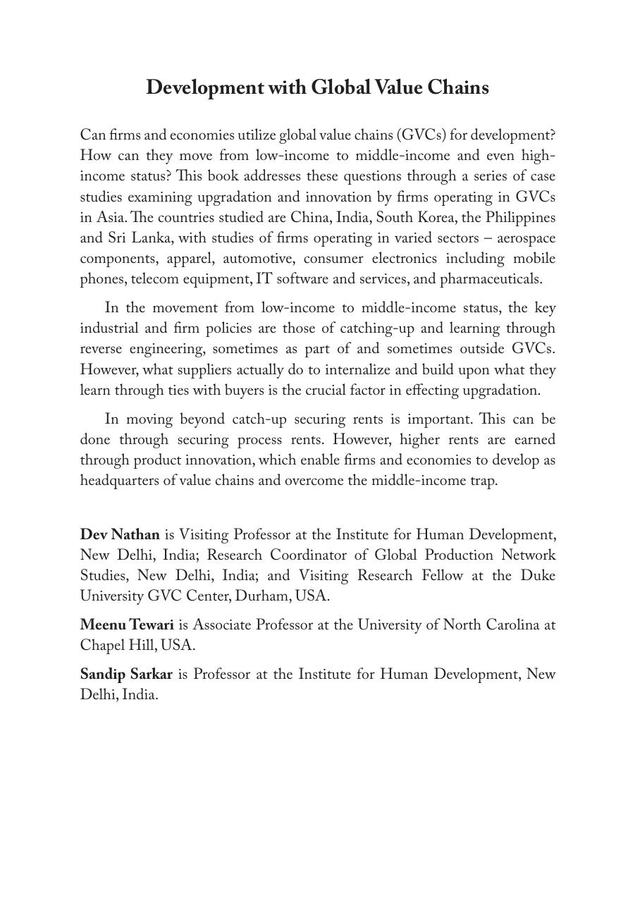 Development with Global Value Chains: Upgrading and Innovation in Asia by Dev Nathan Meenu Tewari Sandip Sarkar