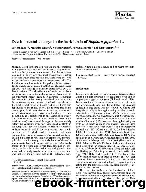 Developmental changes in the bark lectin of  <Emphasis Type="Italic">Sophora japonica <Emphasis> L. by Unknown