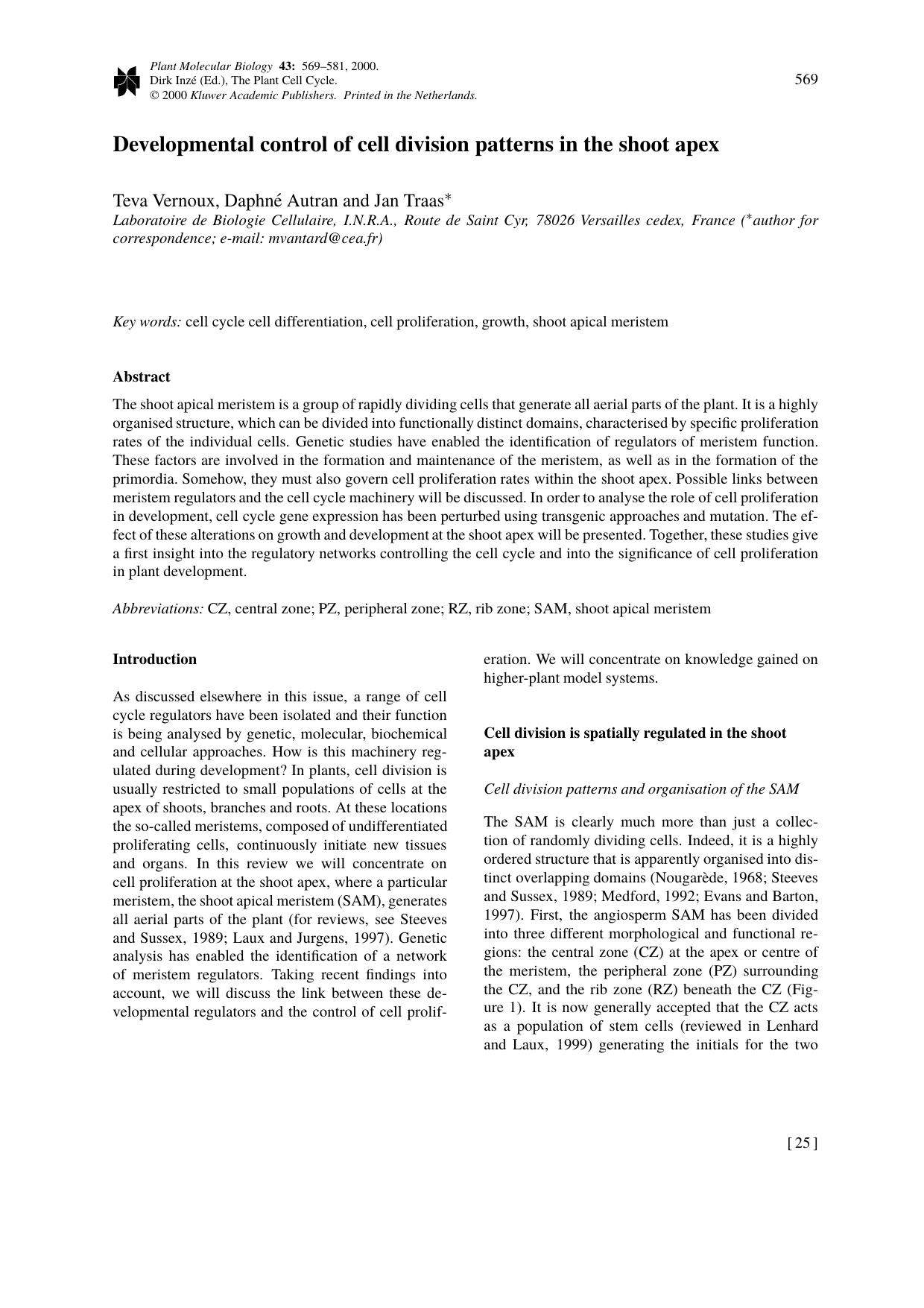 Developmental control of cell division patterns in the shoot apex by Unknown