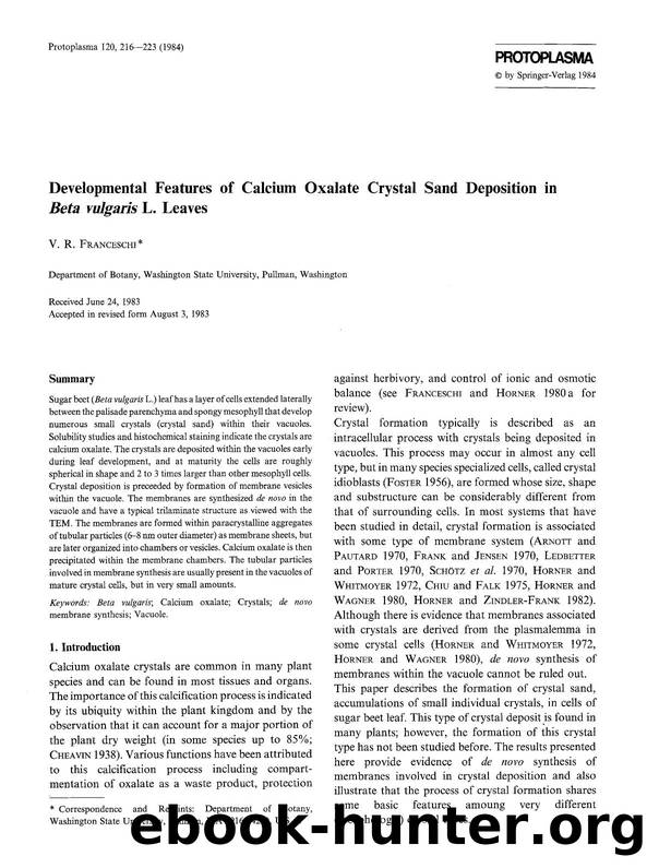 Developmental features of calcium oxalate crystal sand deposition in <Emphasis Type="Italic">Beta vulgaris <Emphasis> L. Leaves by Unknown