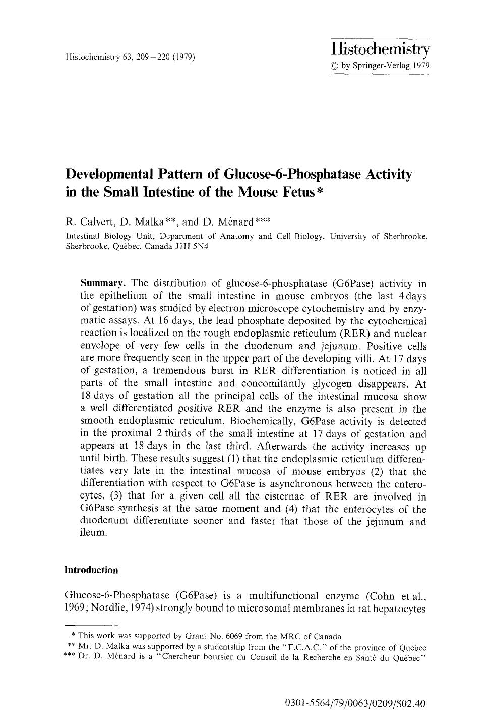 Developmental pattern of glucose-6-phosphatase activity in the small intestine of the mouse fetus by Unknown