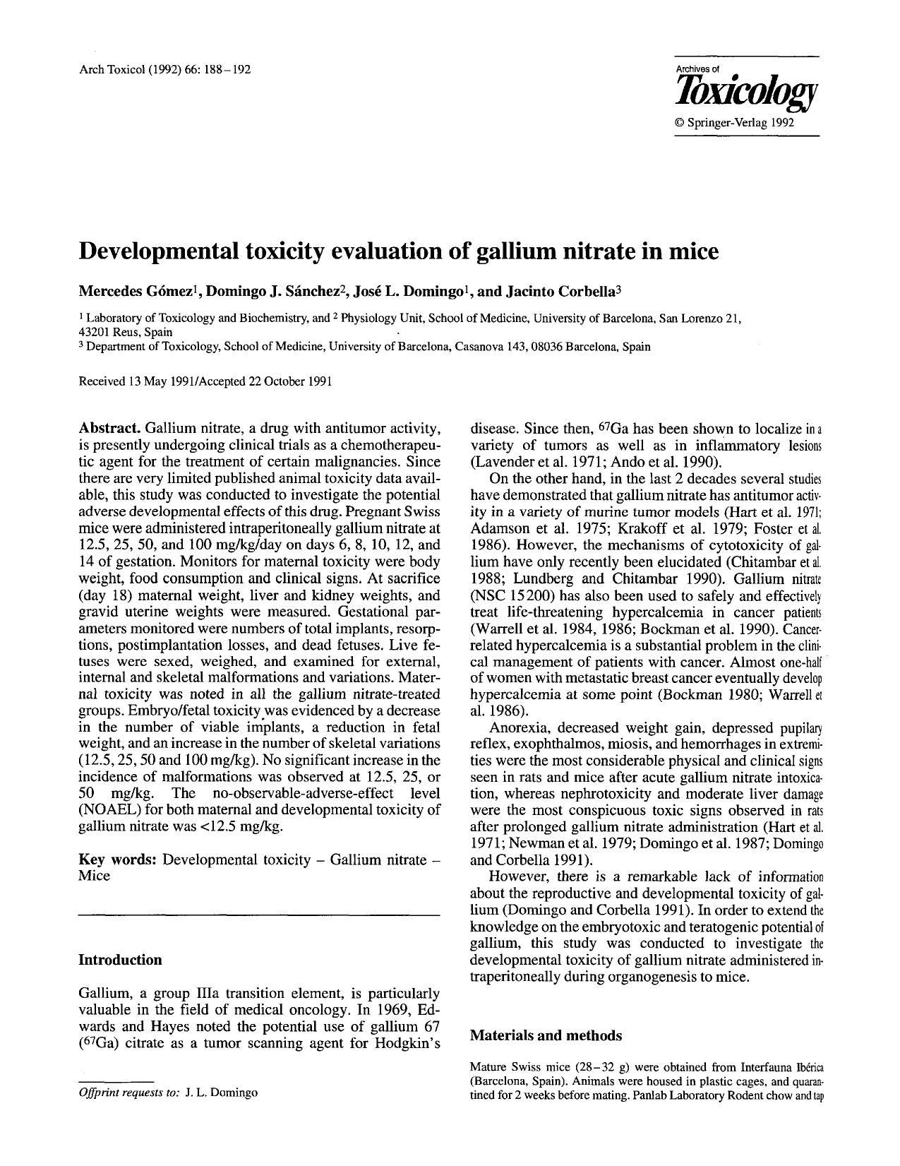 Developmental toxicity evaluation of gallium nitrate in mice by Unknown