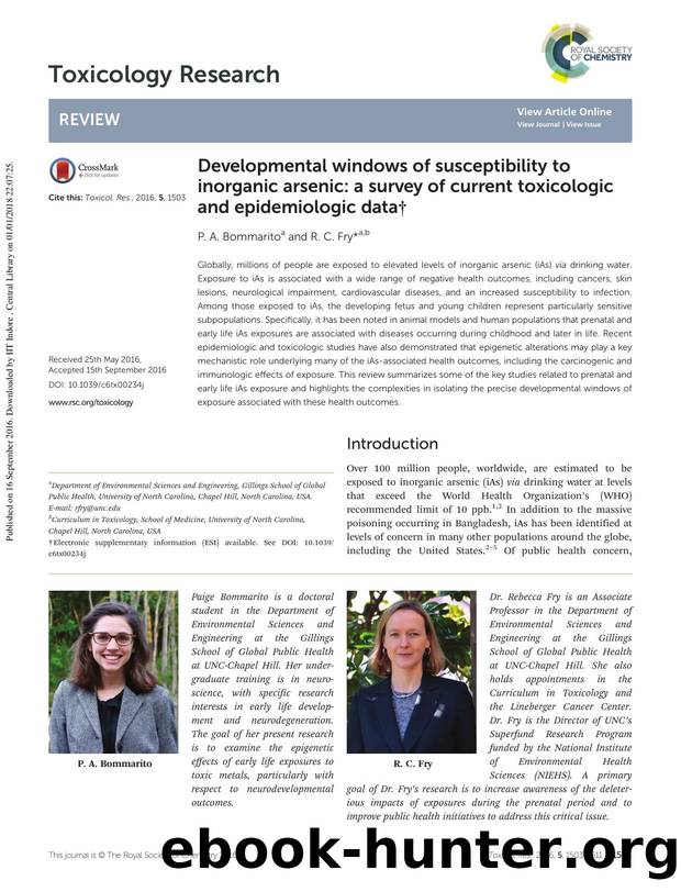 Developmental windows of susceptibility to inorganic arsenic: a survey of current toxicologic and epidemiologic data by P. A. Bommarito R. C. Fry