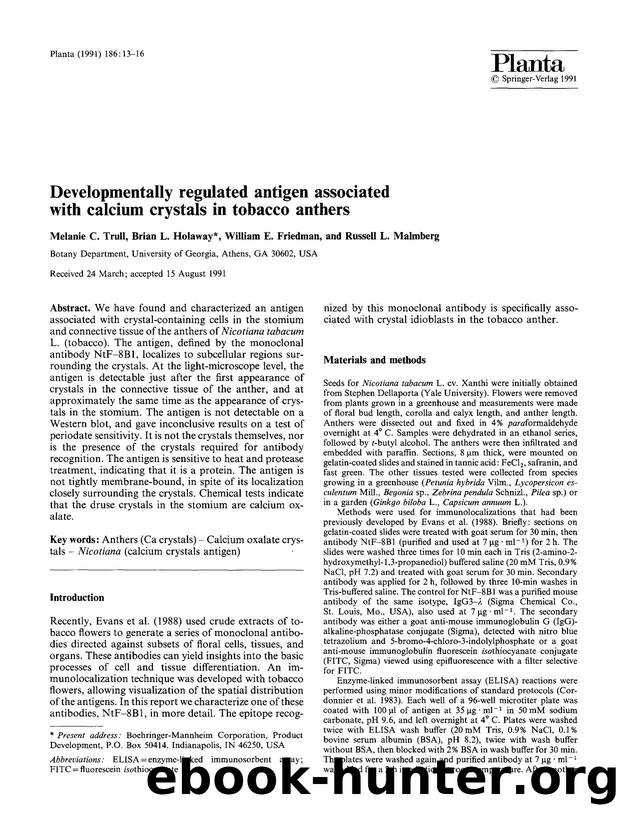 Developmentally regulated antigen associated with calcium crystals in tobacco anthers by Unknown