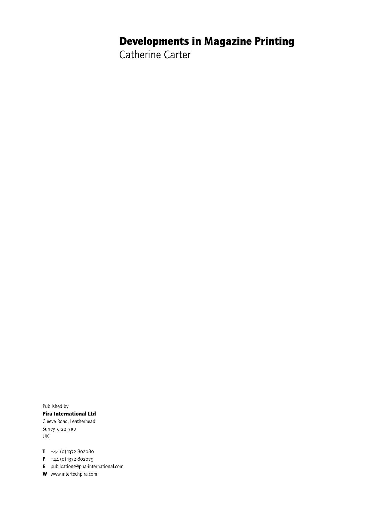 Developments in Magazine Printing by Pira International Ltd