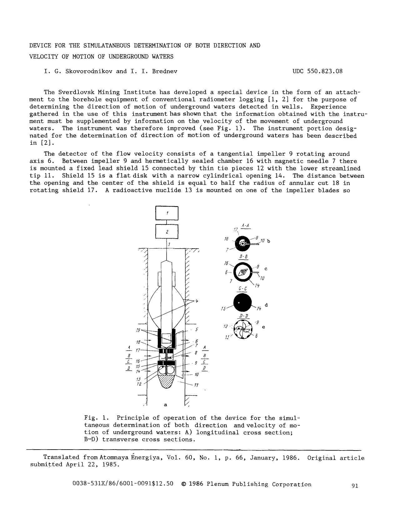 Device for the simulataneous determination of both direction and velocity of motion of underground waters by Unknown