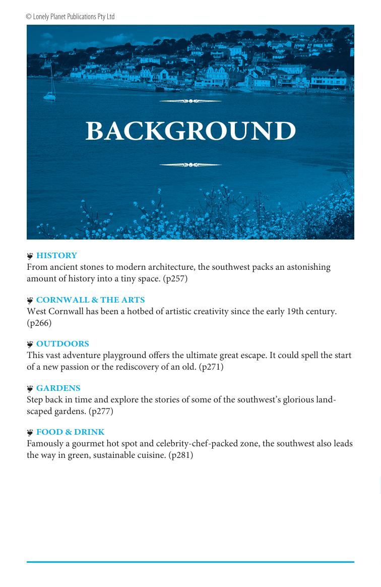 Devon, Cornwall & Southwest England - Background, Accomodation & Directory (Chapter) by Lonely Planet