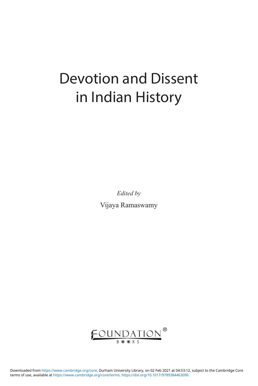 Devotion and Dissent in Indian History by Vijaya Ramaswamy