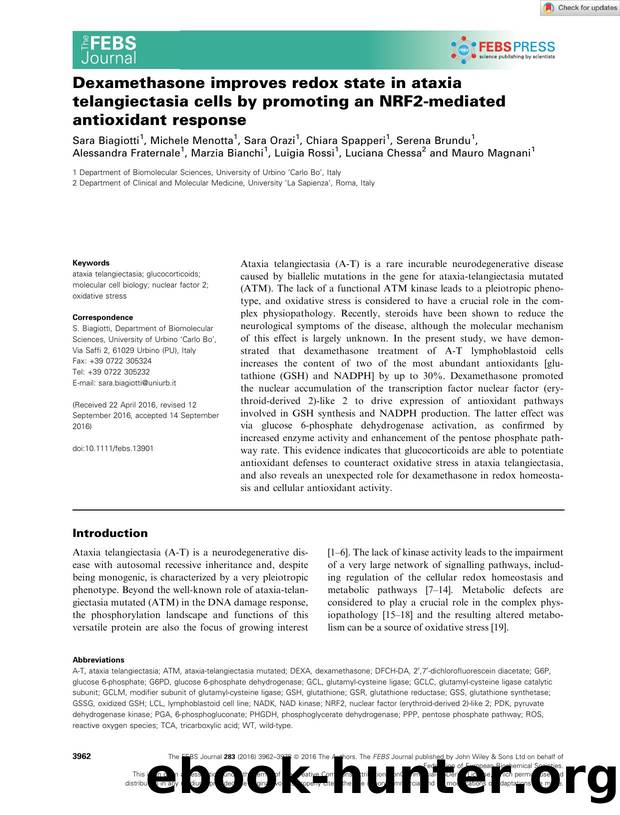 Dexamethasone improves redox state in ataxia telangiectasia cells by promoting an NRF2âmediated antioxidant response by Unknown