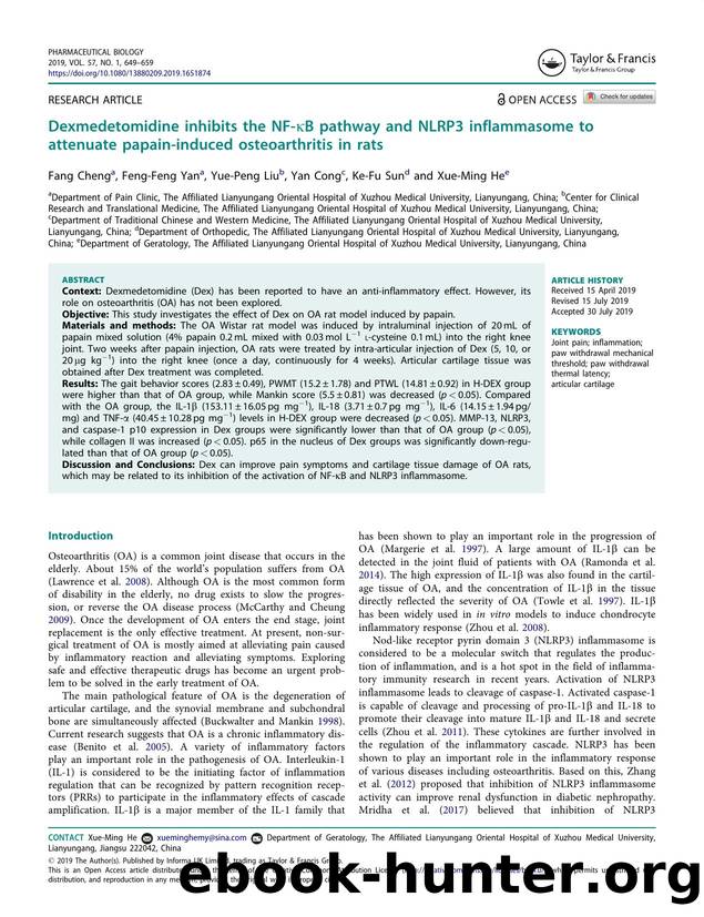 Dexmedetomidine inhibits the NF-ÎºB pathway and NLRP3 inflammasome to attenuate papain-induced osteoarthritis in rats by Cheng Fang & Yan Feng-Feng & Liu Yue-Peng & Cong Yan & Sun Ke-Fu & He Xue-Ming