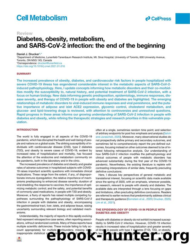 Diabetes, obesity, metabolism, and SARS-CoV-2 infection: the end of the beginning by Daniel J. Drucker