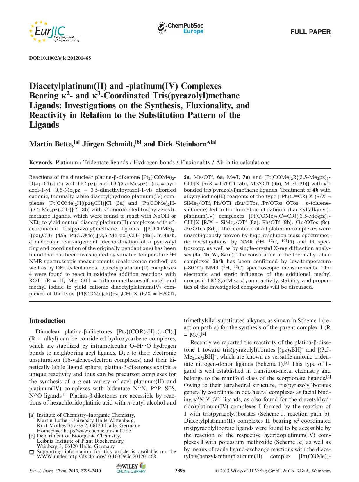 Diacetylplatinum(II) and platinum(IV) Complexes Bearing 2 and 3Coordinated Tris(pyrazolyl)methane Ligands: Investigations on the Synthesis, Fluxionality, and Reactivity in Relation by Unknown