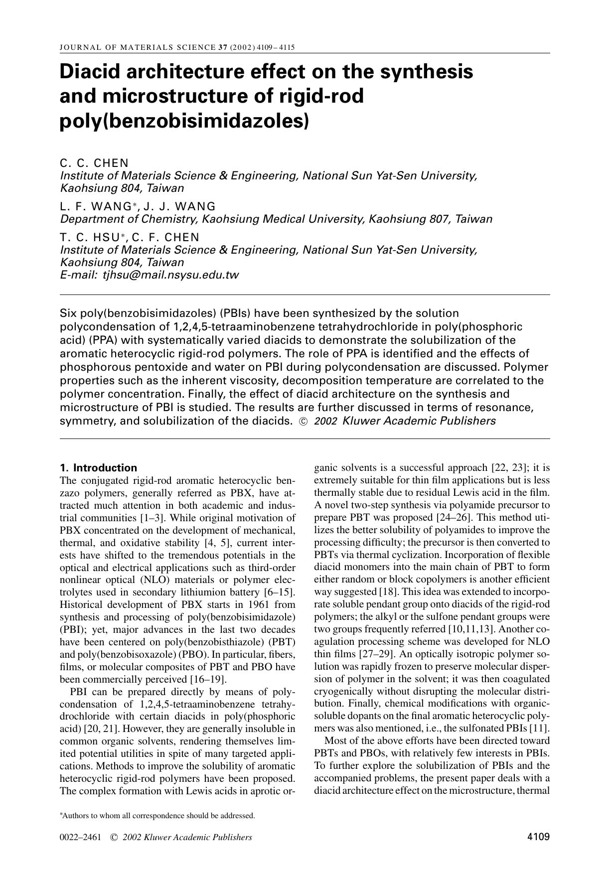Diacid architecture effect on the synthesis and microstructure of rigid-rod poly(benzobisimidazoles) by Unknown