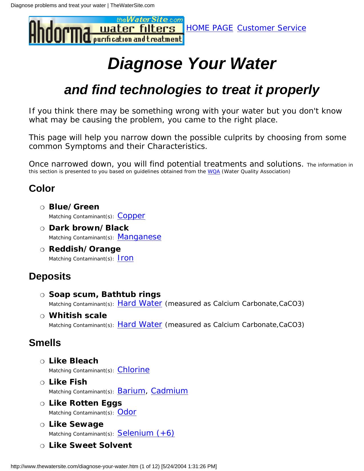 Diagnose problems and treat your water | TheWaterSite.com by Unknown