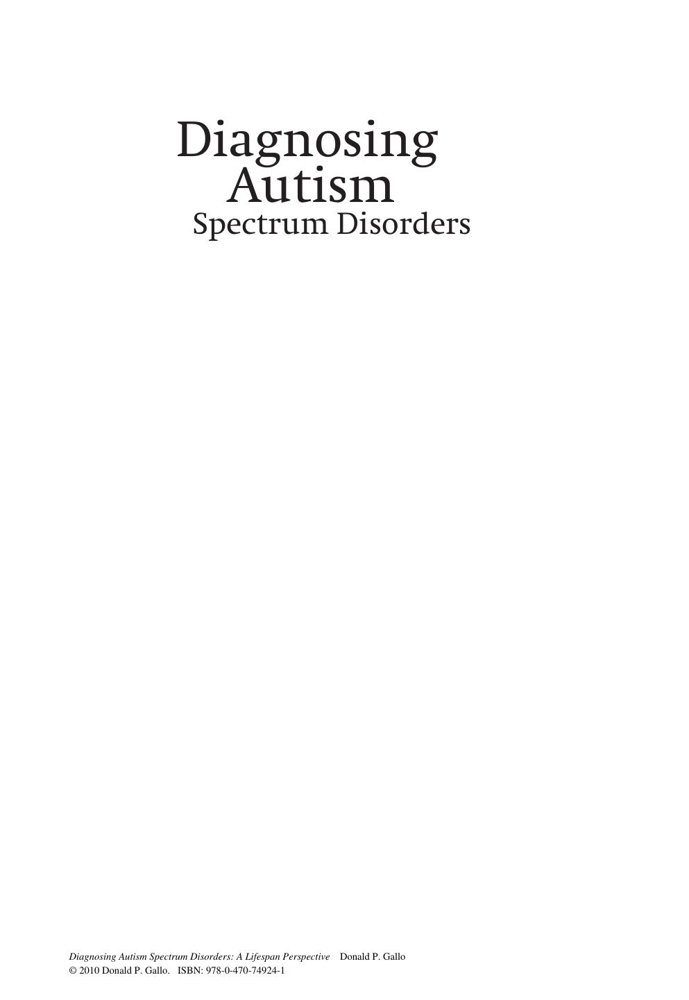 Diagnosing Autism Spectrum Disorders: A Lifespan Perspective by Dr Donald P. Gallo(auth.)