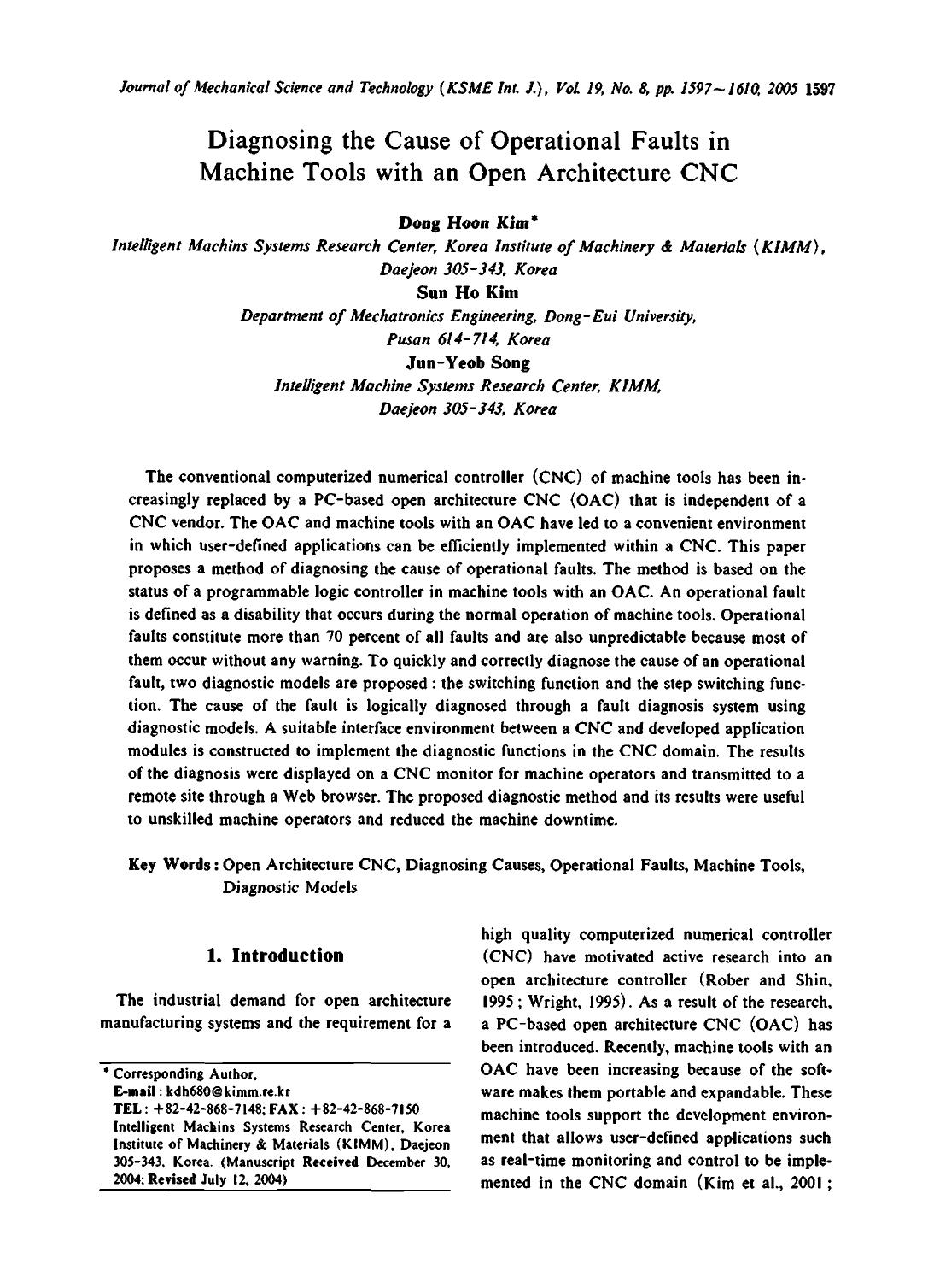 Diagnosing the cause of operational faults in machine tools with an open architecture CNC by Unknown