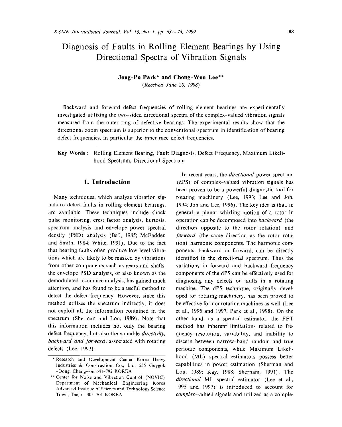 Diagnosis of faults in rolling element bearings by using directional spectra of vibration signals by Unknown