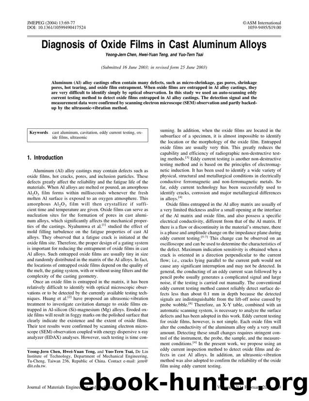 Diagnosis of oxide films in cast aluminum alloys by Unknown