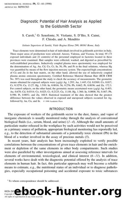 Diagnostic Potential of Hair Analysis as Applied to the Goldsmith Sector by Caroli S. et al