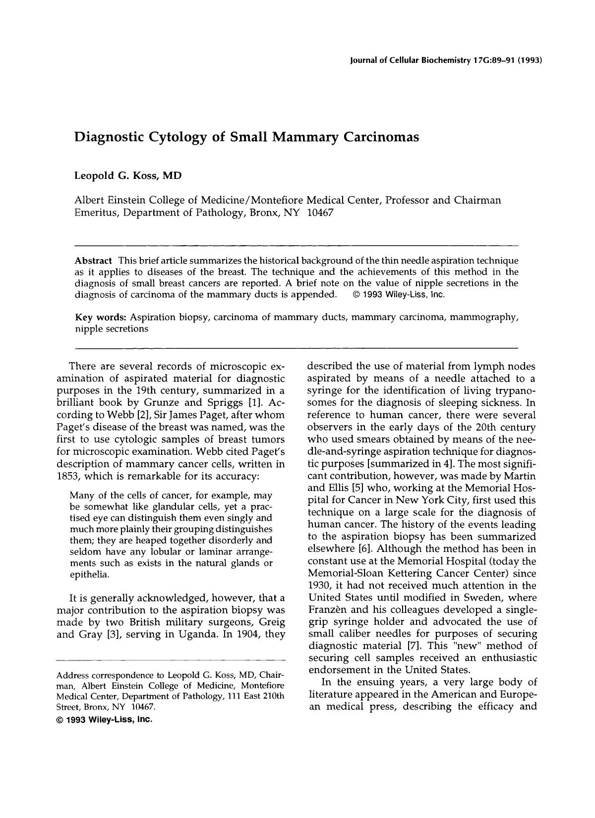 Diagnostic cytology of small mammary carcinomas by Unknown