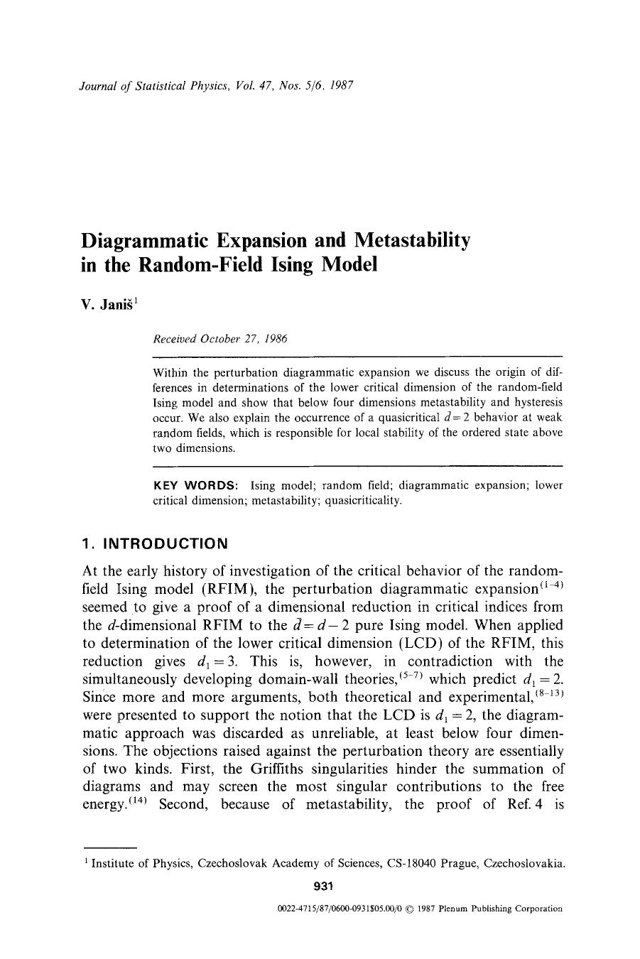 Diagrammatic expansion and metastability in the random-field Ising model by Unknown