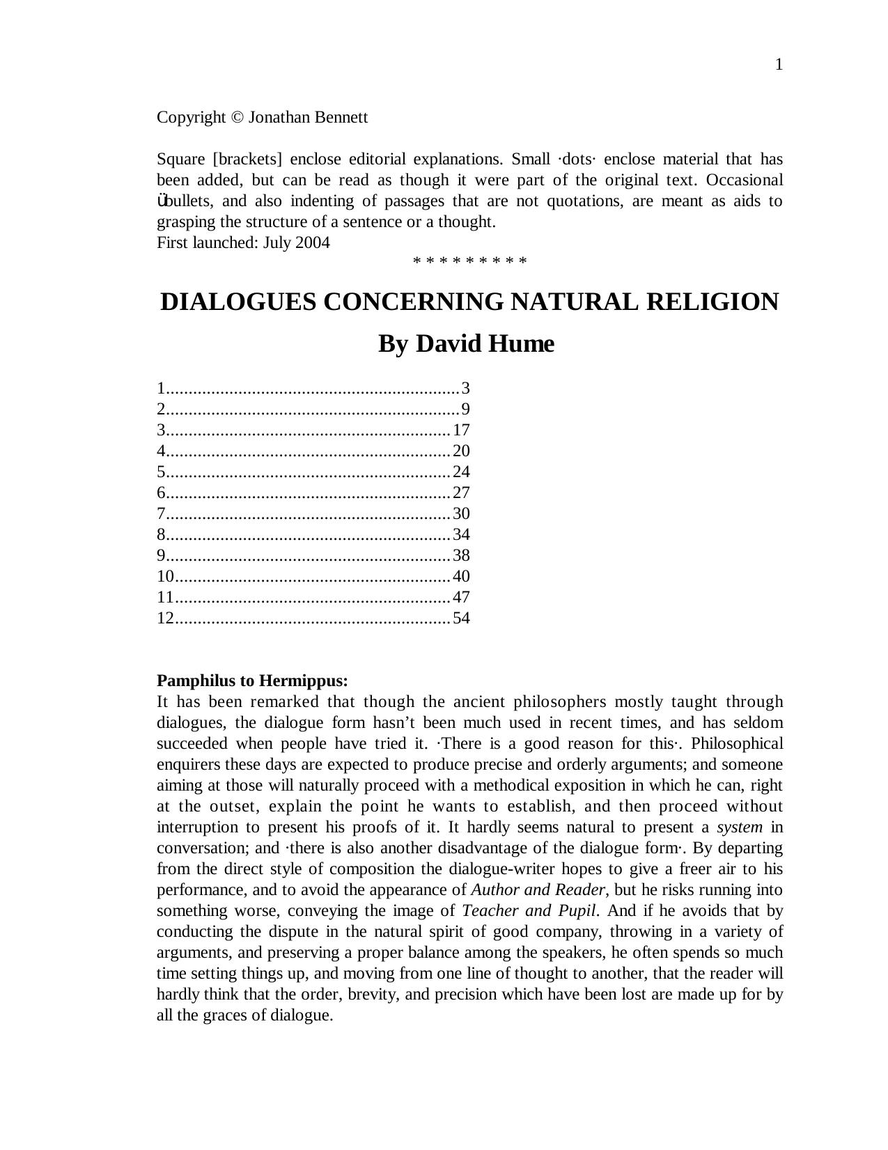 Dialogues Concerning Natural Religion by Hume David
