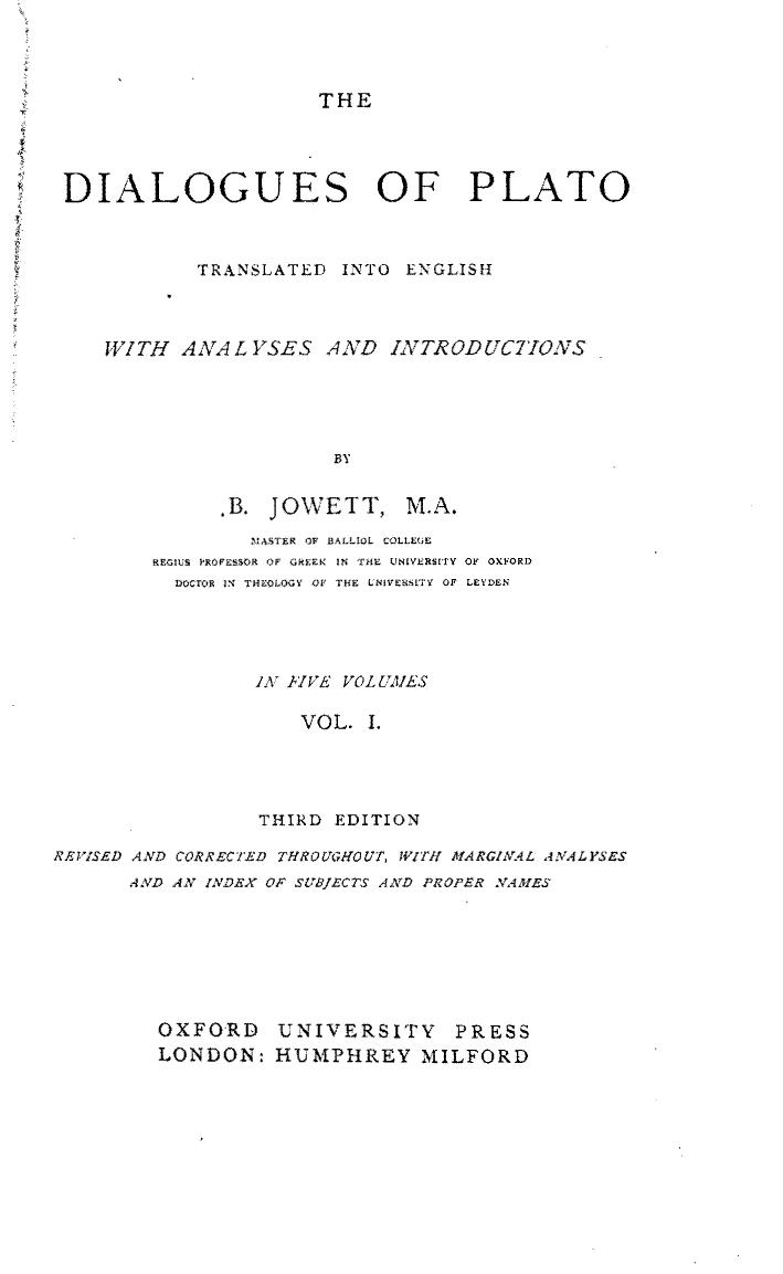 Dialogues of Plato (v1-5) by Benjamin Jowett